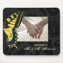 Black damask Yellow Butterfly Wedding photogift Mousepads