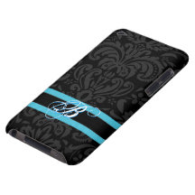 Black & Dark Grey Vintage Floral Damasks Pattern Barely There iPod Cover