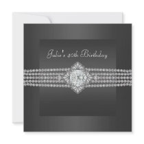 Black Diamond Womans 40th Birthday Party Personalised Invitation