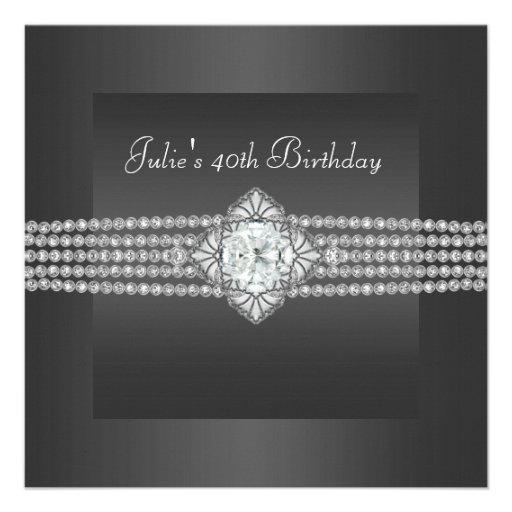 Black Diamond Womans 40th Birthday Party Personalised Invitation