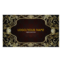Black Diamonds& Gold Pattern Vintage Floral Frame Business Cards