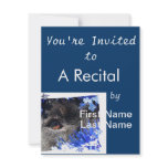 Black dog eye peering out of blue tinsel custom invite