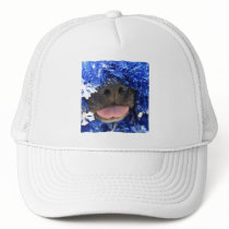 Black Dog Nose with Blue Tinsel Tongue Out Mesh Hat