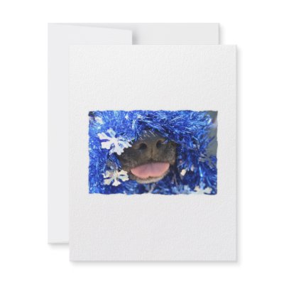Black Dog Nose with Blue Tinsel Tongue Out Personalized Announcements by ChristmasAnimals
