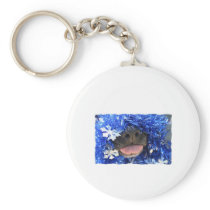 Black Dog Nose with Blue Tinsel Tongue Out Key Chains