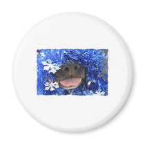 Black Dog Nose with Blue Tinsel Tongue Out Refrigerator Magnet