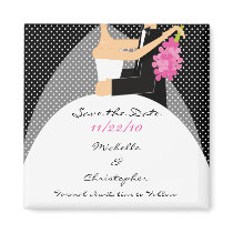Black Dots Bride & Groom Save The Date Magnet