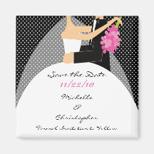 Black Dots Bride & Groom Save The Date Magnet