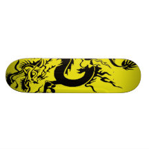 black dragon on yellow skate board deck