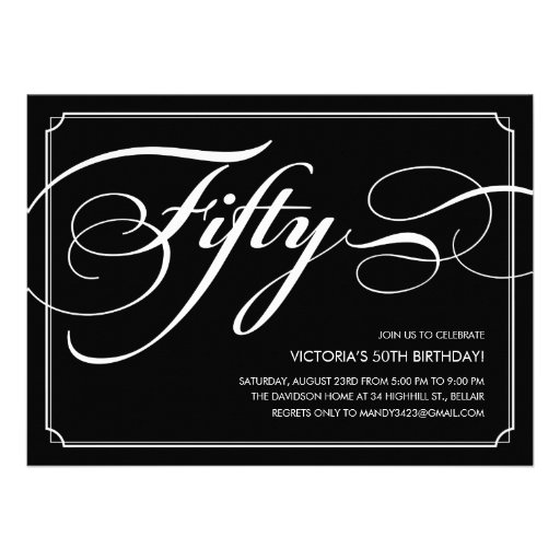 Black Elegant 50th Birthday Invitations