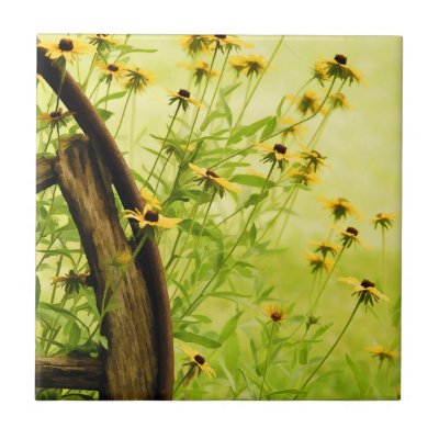 Black-Eyed Susan and Wagon Wheel Photo Tile by NancyTrippPhotoGifts