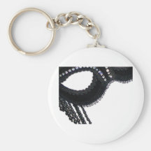 Black Faux Rhinestone Mask Halloween Invitation Keychain