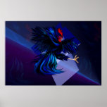 Black Fighting Rooster Print
