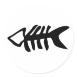 black fish fishbones round sticker