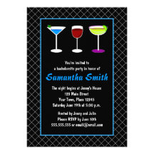 Black Fishnet Blue Martini Bachelorette Party Custom Invite