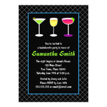 Black Fishnet Green Martini Bachelorette Party Personalized Announcements