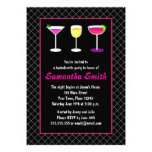 Black Fishnet Hot Pink Martini Bachelorette Party Custom Announcement