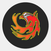 Black Flame Tribal Eagle Head Round Sticker