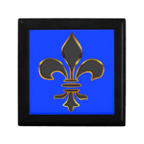 Black Fleur-de-lis Trimmed in Gold Keepsake Box