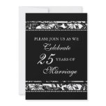 Black Floral 25th Anniversary Party Invitation