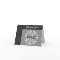Black Floral Border Wedding Photo Thank You Card