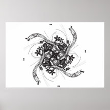 Black floral illustration posters