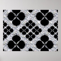 Black Floral On Diamond Pattern Posters