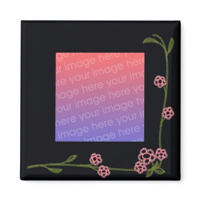 Black Floral Photo Frame Magnet by bwmedia