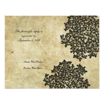 Black Floral Vintage Wedding RSVP Personalized Announcement