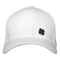 Black  Four Leaf Clover St. Patricks Day Hat Embroidered Baseball Cap