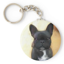 Black French Bulldog art keychain