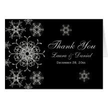 Black, Glitter LOOK Snowflakes Thank You Card