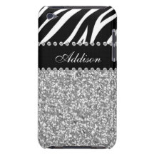 Black Glitter Zebra Print Rhinestone Girly Case iPod Touch Case-Mate Case