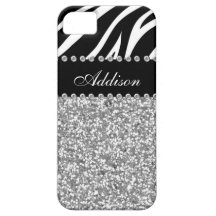Black Glitter Zebra Print Rhinestone Girly Case iPhone 5 Case