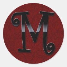 Black Gloss Monogram - M Round Stickers