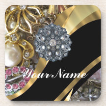 Black & gold bling beverage coasters