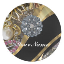 Black & gold bling dinner plate