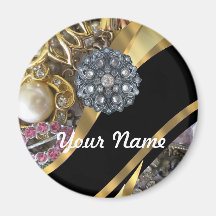 Black & gold bling fridge magnet