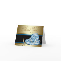 Black Gold Blue Baby Booties Thank You Cards