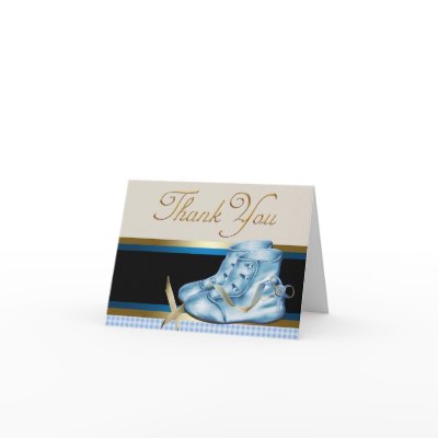 Black Gold Blue Baby Booties Thank You Cards by The_Thank_You_Store