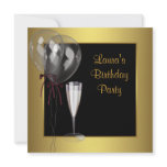 Black Gold Champagne Womans Birthday Party invitations