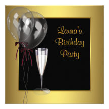 Black Gold Champagne Womans Birthday Party Invitation