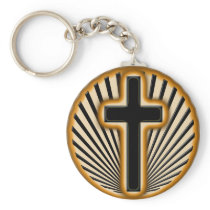 BLACK & GOLD CROSS KEYCHAINS