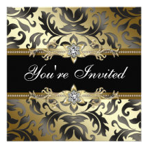 Black Gold Damask All Occasion Party Invitations