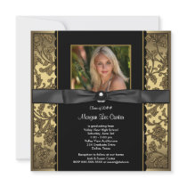 Black Gold Damask Photo Graduation Custom Invite