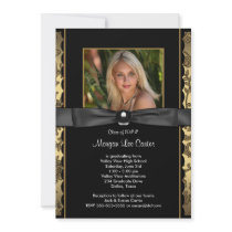 Black Gold Damask Photo Graduation Announcement