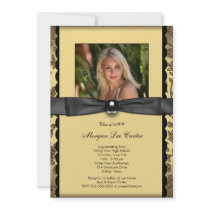 Black Gold Damask Photo Graduation Personalized Invites