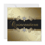 Black Gold Damask Quinceanera Personalized Invites