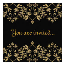 Black gold damask royal Wedding Invitations
