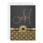 Black gold damask rsvp response personalized invitations